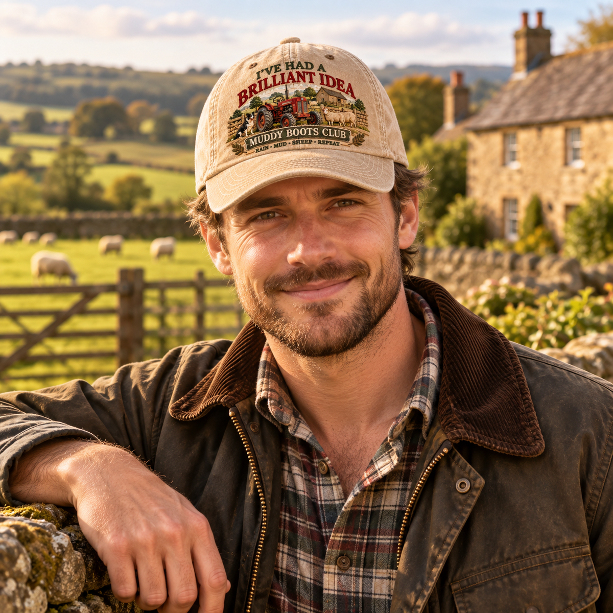 Man wearing Muddy Boots Club farm cap