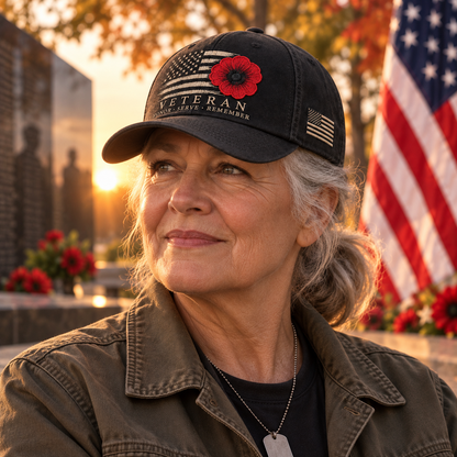 🇺🇸 Veteran Poppy Tribute Cap – Honor • Serve • Remember