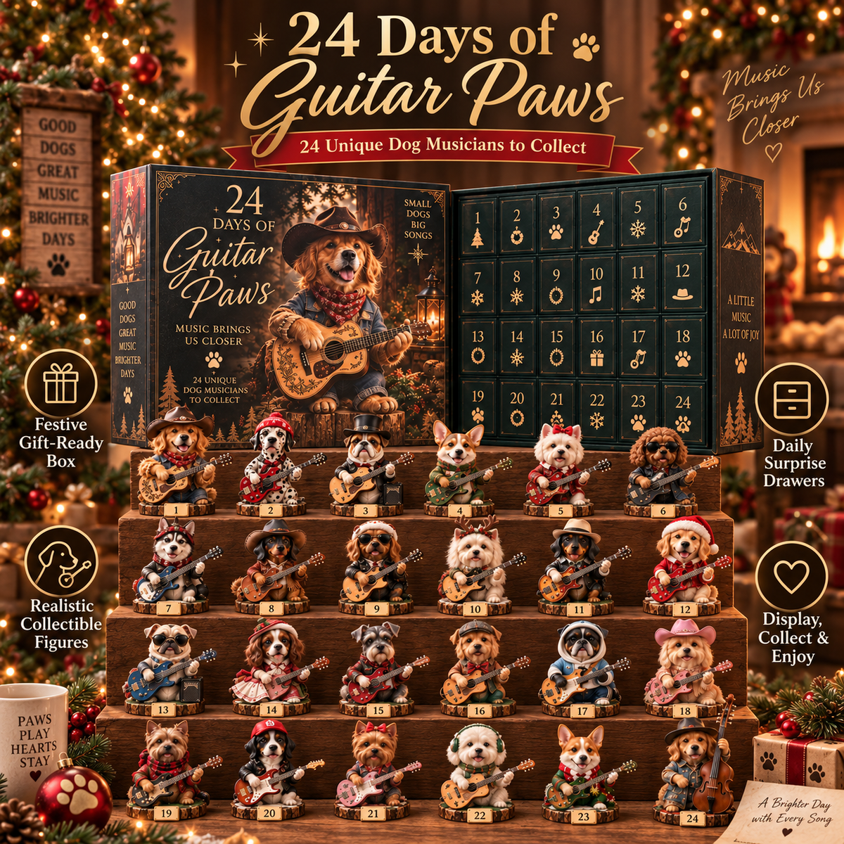 🎸🐾 24 Days of Guitar Paws Advent Calendar – 24 Dog Musicians to Collect