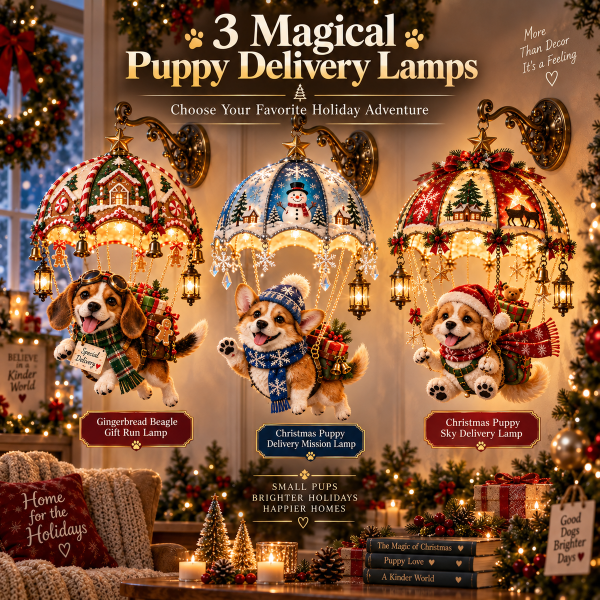 🎄🐶 Christmas Puppy Sky Delivery Lamp™ – Whimsical Lighted Holiday Wall Decor