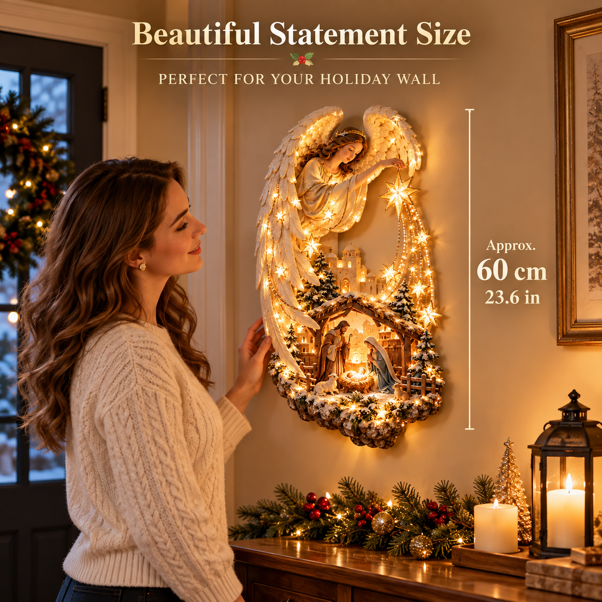 ✨ Heavenly Guardian™ Lighted Nativity Wall Decor – 3D Angel & Holy Family Christmas Wall Art