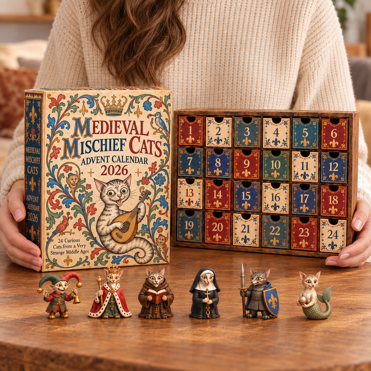 🔥Last Day 49% OFF -🐱🏰 Medieval Mischief Cats™ Advent Calendar 2026 | 24 Curious Cats of the Middle Ages