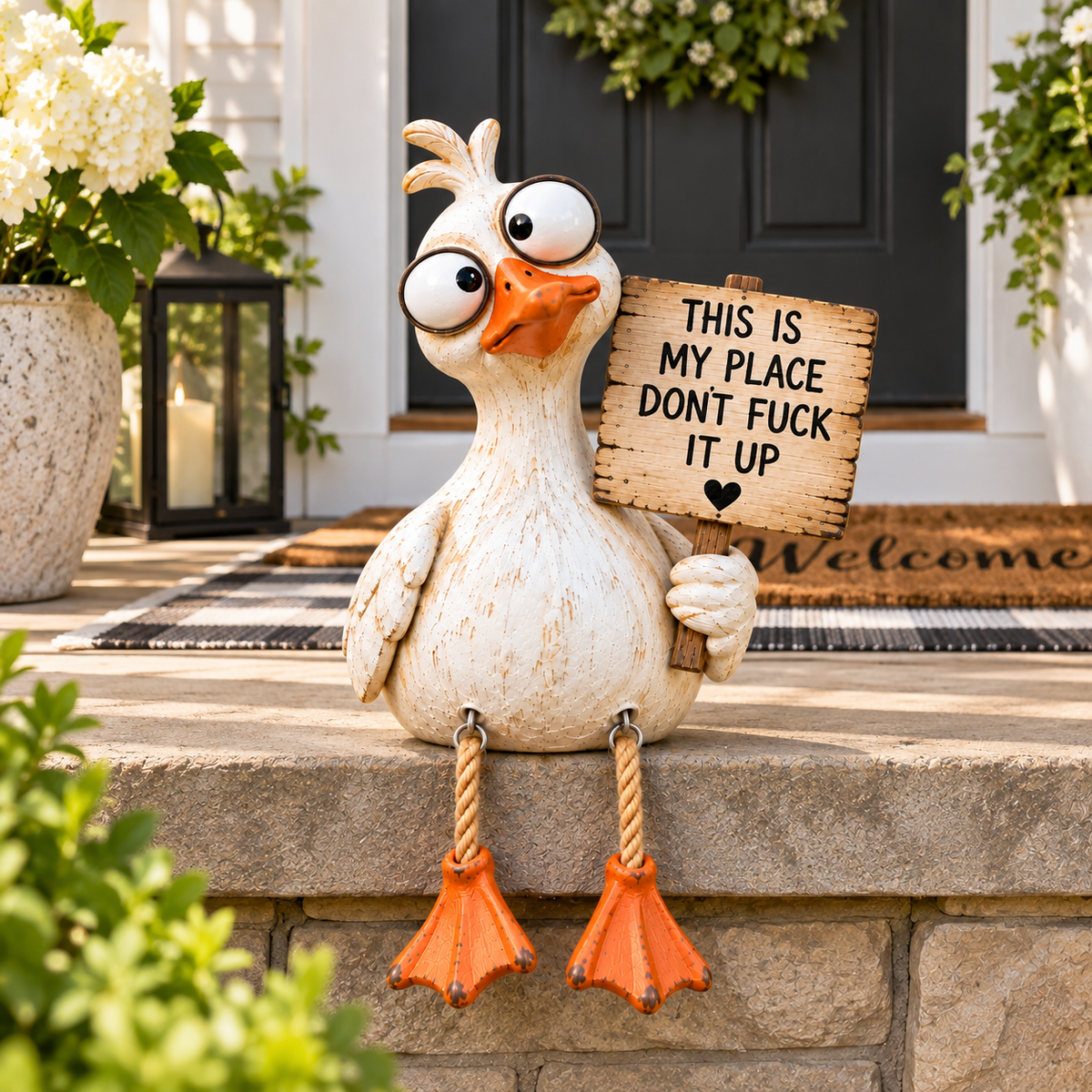 🪿 Sassy Goose Garden Sitter™ – Funny “This Is My Place” Porch & Plant Decor