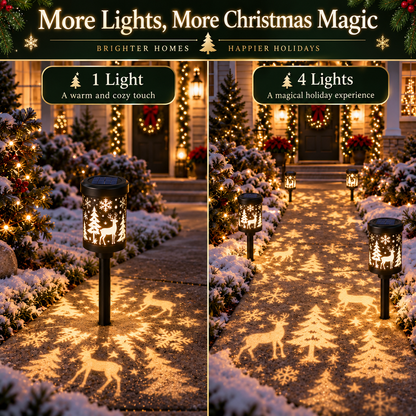 🎄 Christmas Magic™ Solar Shadow Lantern – 360° Reindeer & Snowflake Pathway Light