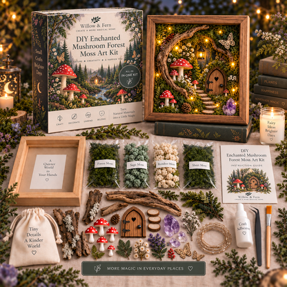 🌿✨ DIY Enchanted Forest Moss Art Kit | Light-Up Miniature Shadow Box 🧚‍♀️🍄