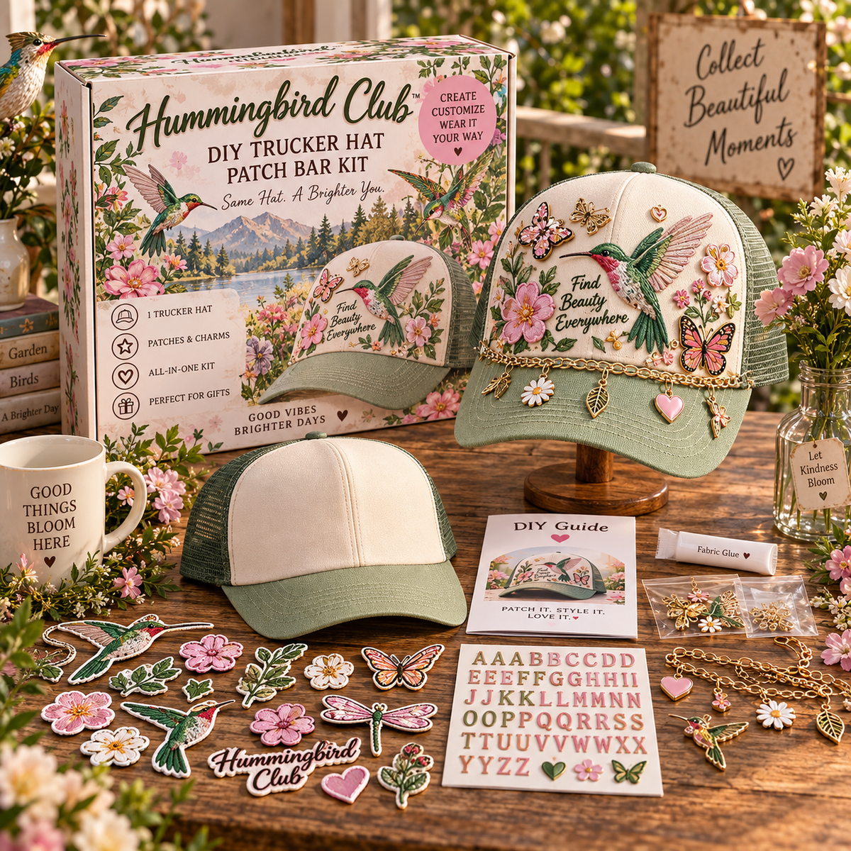 🧢 DIY Trucker Hat Patch Bar Kit – Create Your Own Custom Hat with Patches & Charms