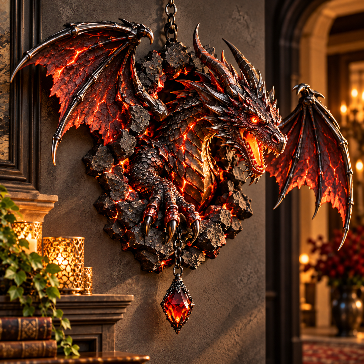 Obsidian Lava Dragon wall hanging