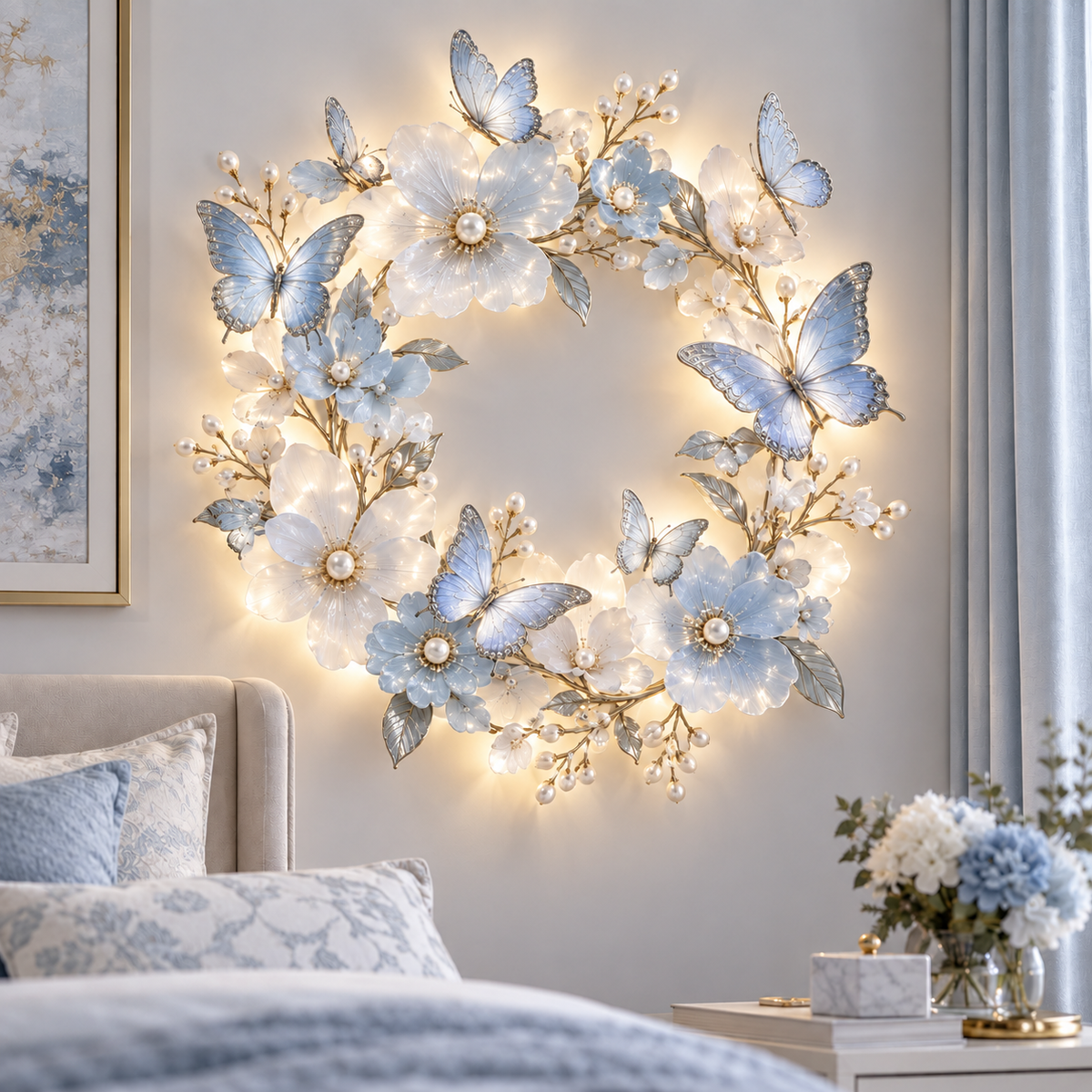 🦋 Butterfly Bloom Halo™ – 3D Floral Butterfly LED Wall Light, Elegant Glowing Wreath Decor for Bedroom & Living Room