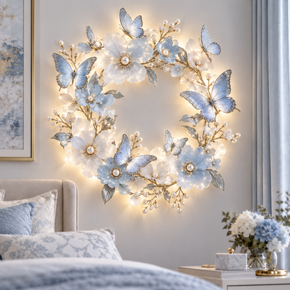 🦋 Butterfly Bloom Halo™ – 3D Floral Butterfly LED Wall Light, Elegant Glowing Wreath Decor for Bedroom & Living Room