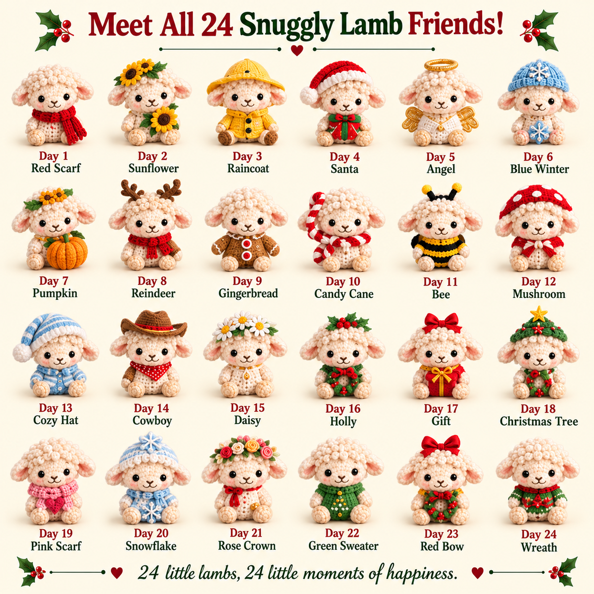 🐑🎄 24 Days of Snuggly Lamb Friends™ – Crochet Advent Calendar
