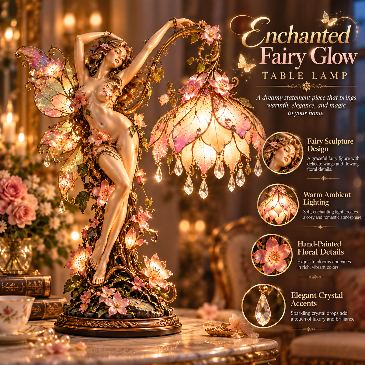 🌸✨ Enchanted Blossom Fairy Lamp™ – Magical Floral Fairy Table Light
