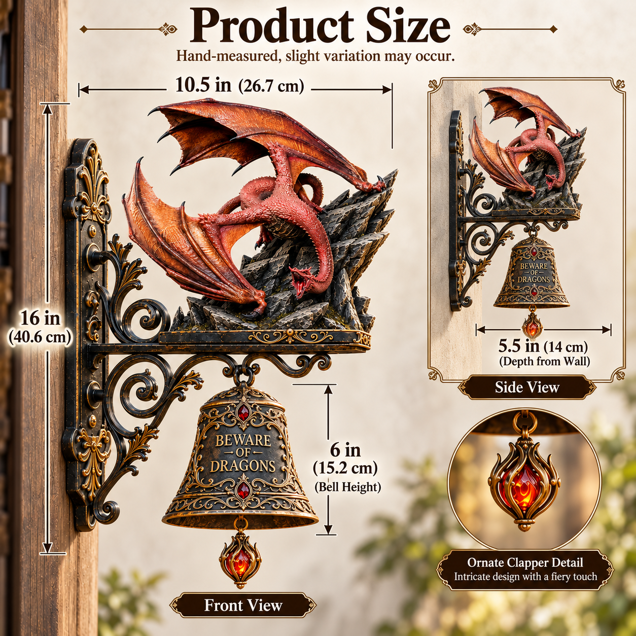 Dragon guardian decorative door bell dimensions