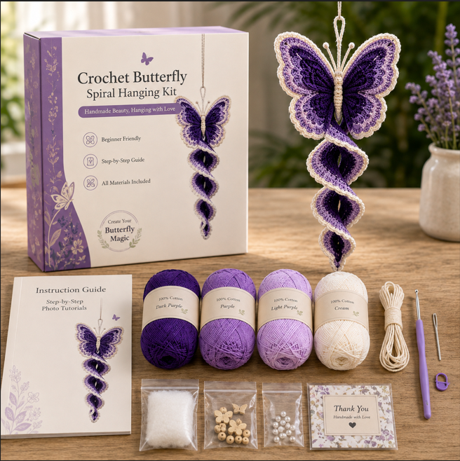 🧶Crochet Spiral Hanging Kit – Beginner-Friendly DIY Garden Animal Decor🌿
