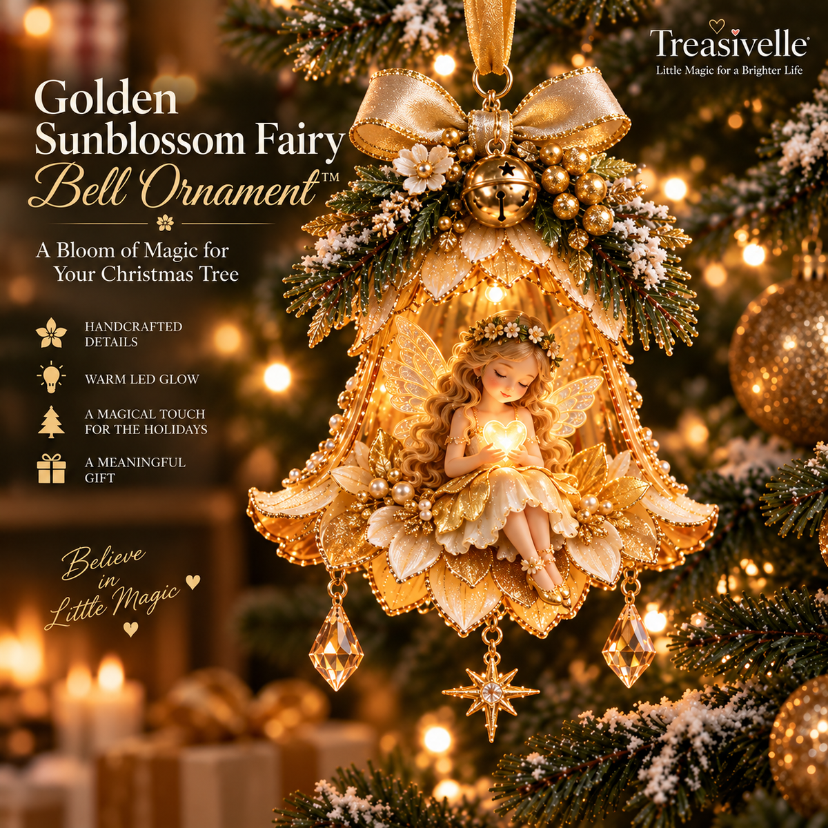Golden Sunblossom Fairy Bell Ornament