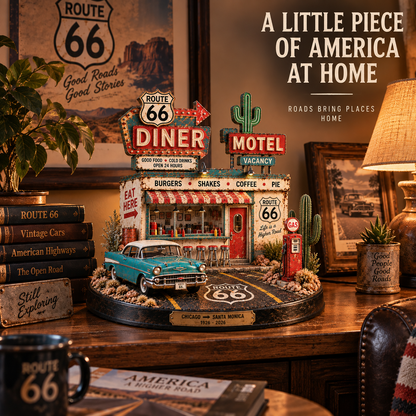 🚗 Route 66 Centennial Neon Diner & Motel™ – Lighted Americana Roadside Collectible