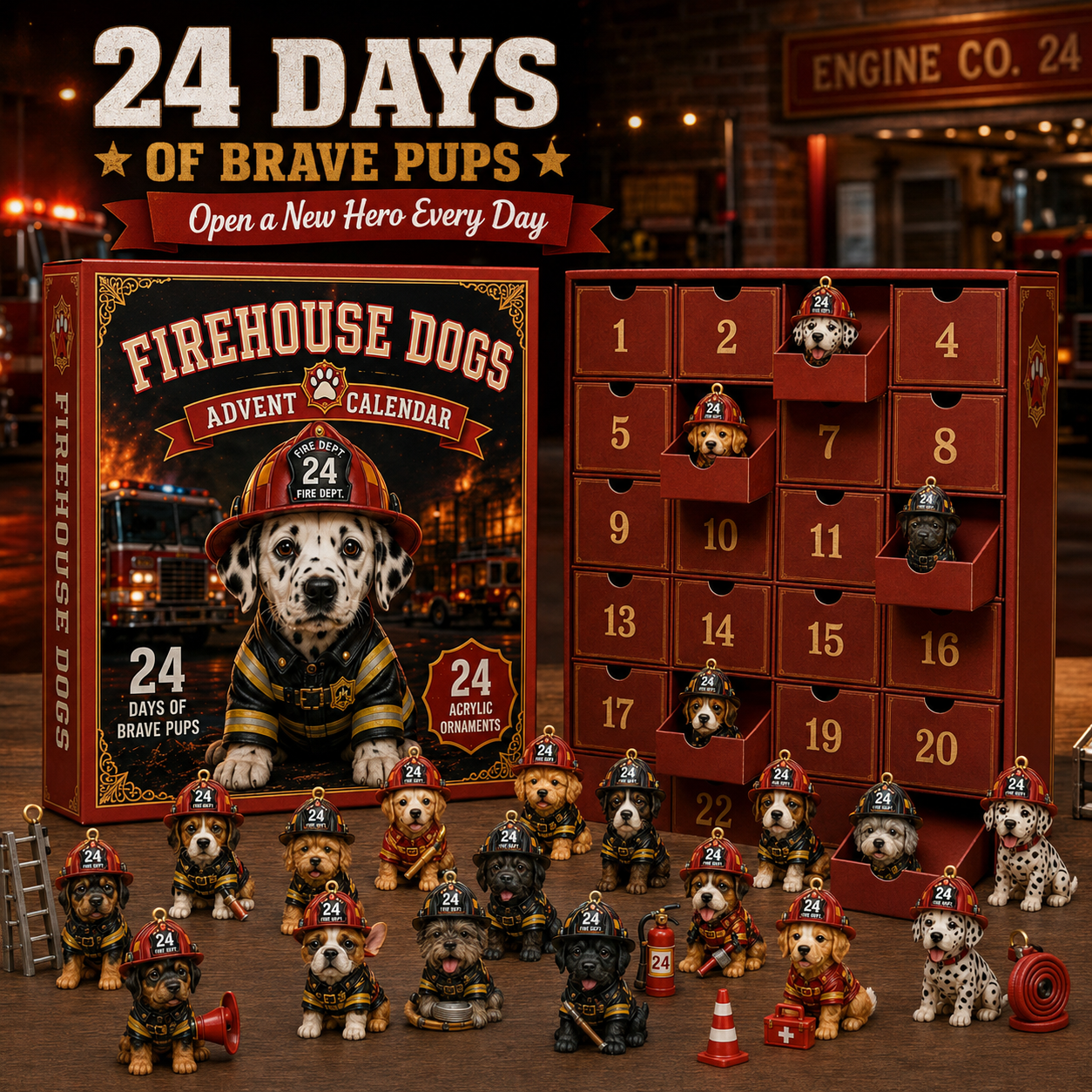 🔥🐾 24 Days of Brave Pups – Firehouse Dogs Advent Calendar 🚒🎄