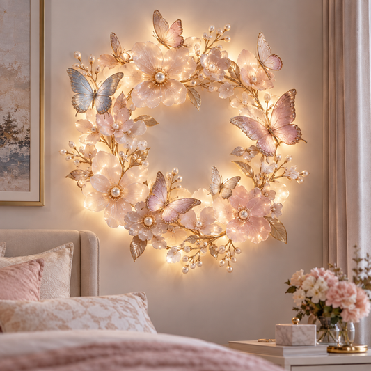 🦋 Butterfly Bloom Halo™ – 3D Floral Butterfly LED Wall Light, Elegant Glowing Wreath Decor for Bedroom & Living Room