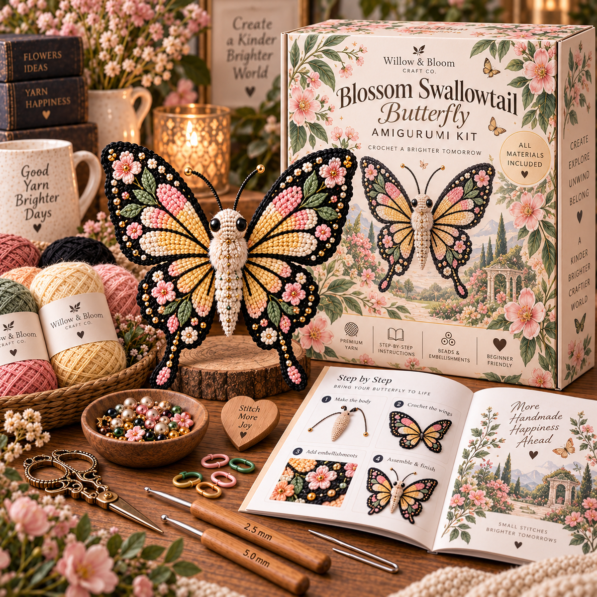 🦋 DIY Crochet Butterfly & Moth Amigurumi Kit – Handmade Craft Set