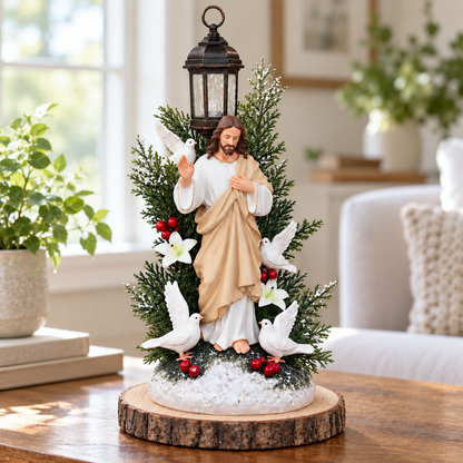 ✨ Jesus Blessing Lantern Figurine – Lighted Christian Christmas Decor