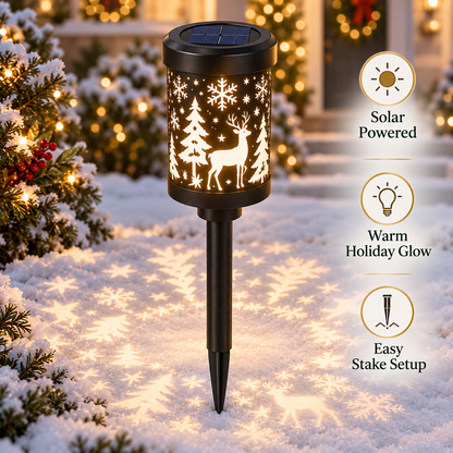 🎄 Christmas Magic™ Solar Shadow Lantern – 360° Reindeer & Snowflake Pathway Light