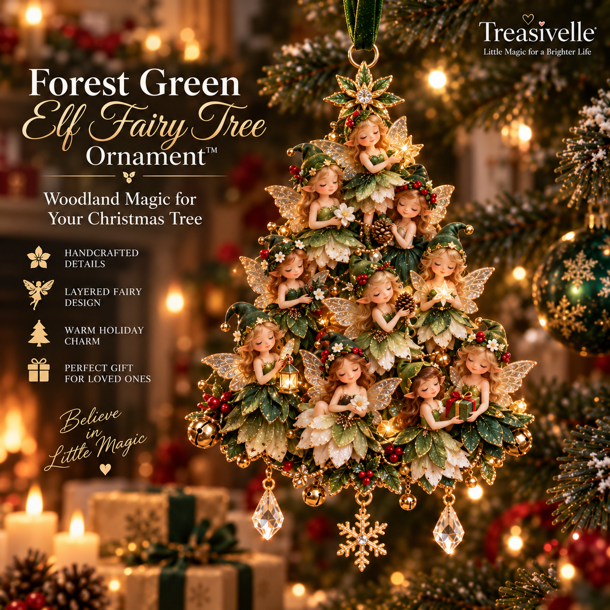 Forest Green Elf Fairy Tree Ornament