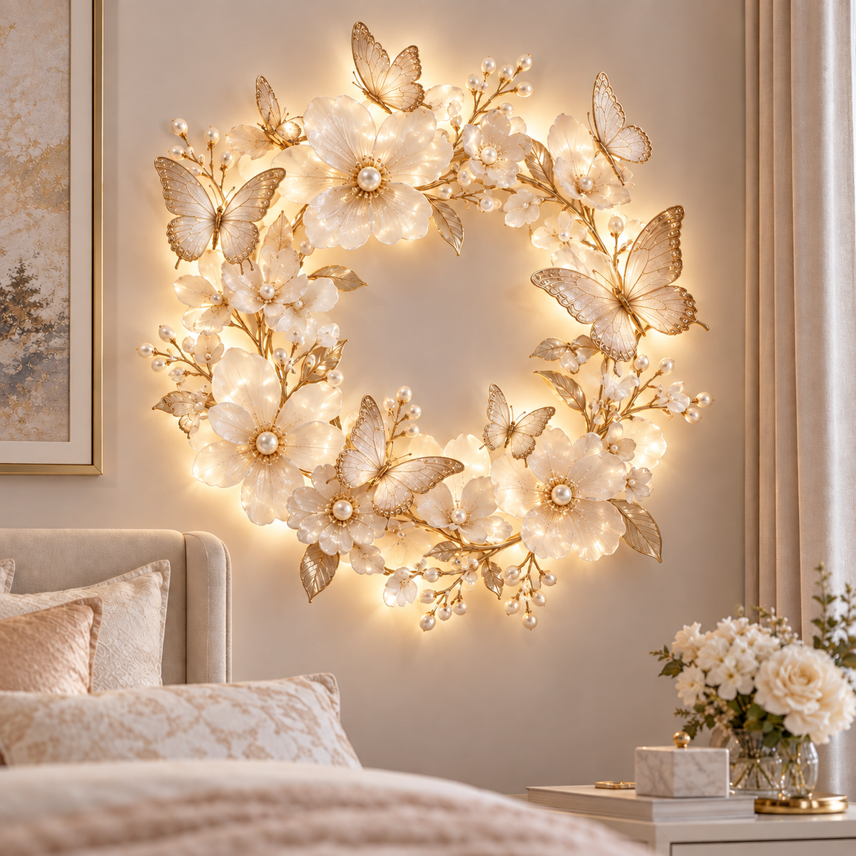 🦋 Butterfly Bloom Halo™ – 3D Floral Butterfly LED Wall Light, Elegant Glowing Wreath Decor for Bedroom & Living Room
