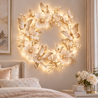 🦋 Butterfly Bloom Halo™ – 3D Floral Butterfly LED Wall Light, Elegant Glowing Wreath Decor for Bedroom & Living Room
