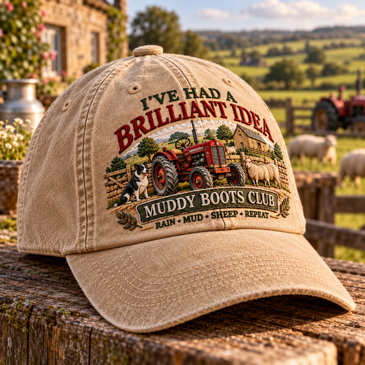 Vintage Muddy Boots Club cap on farm
