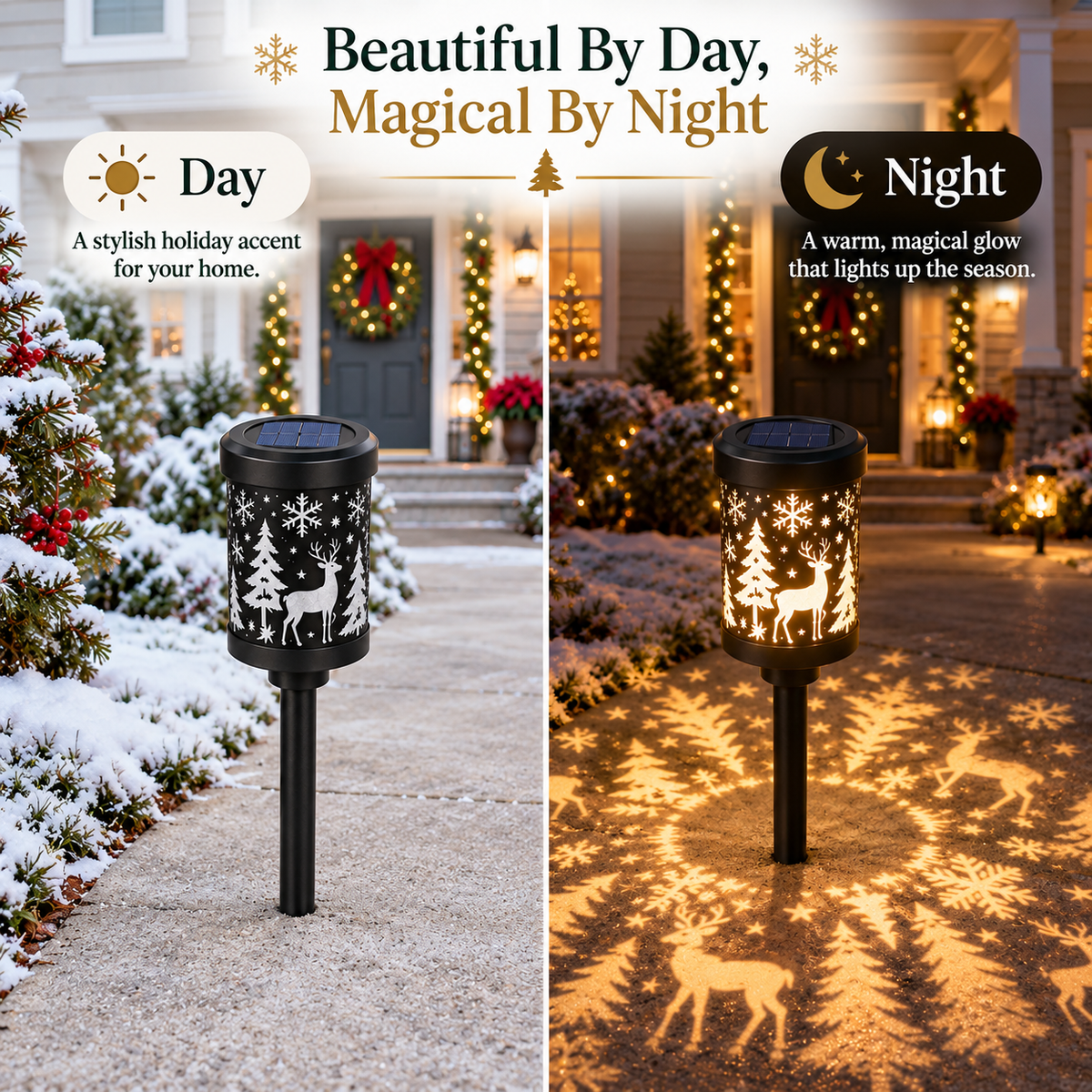 Christmas solar lantern day and night