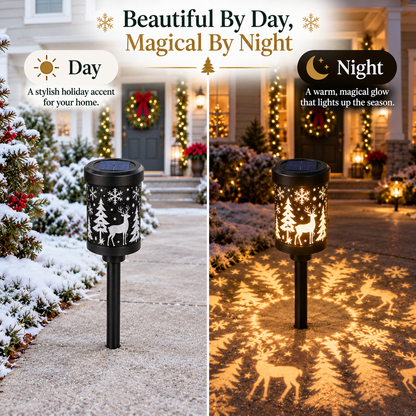 🎄 Christmas Magic™ Solar Shadow Lantern – 360° Reindeer & Snowflake Pathway Light