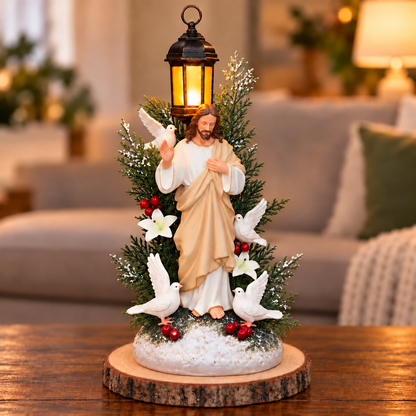 ✨ Jesus Blessing Lantern Figurine – Lighted Christian Christmas Decor