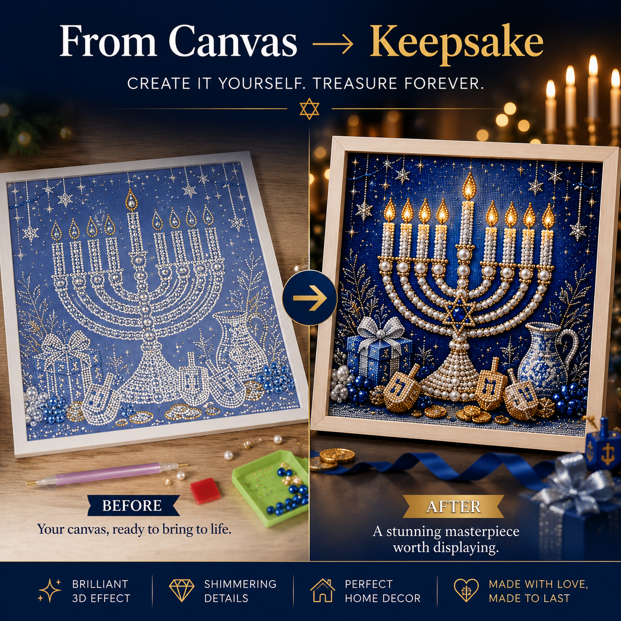 🎁Eight Nights of Light 🕎✨ – DIY Hanukkah Pearl Art Kit