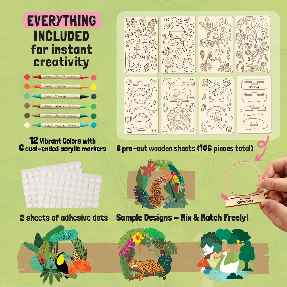 🎨 Beginner-Friendly 2-Collection Wood Painting Craft DIY Kit | Complete Bundle with 195 Pre-Cut Wooden Pieces, 24 Acrylic Colors & Adhesive Dots Included 💕