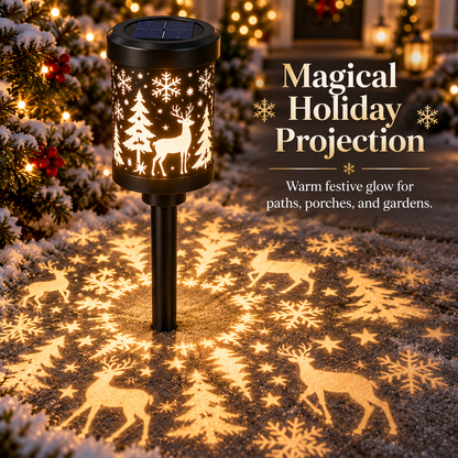 🎄 Christmas Magic™ Solar Shadow Lantern – 360° Reindeer & Snowflake Pathway Light