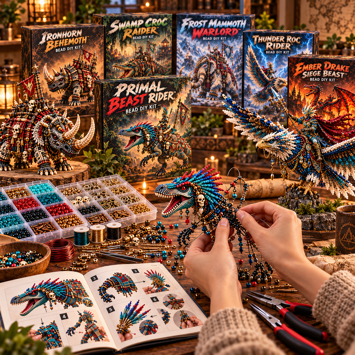 🐲⚔️ Primal Beast Riders™ Bead DIY Kit Collection – Build Your Own Legendary War Beasts
