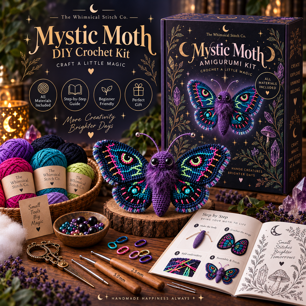🦋 DIY Crochet Butterfly & Moth Amigurumi Kit – Handmade Craft Set