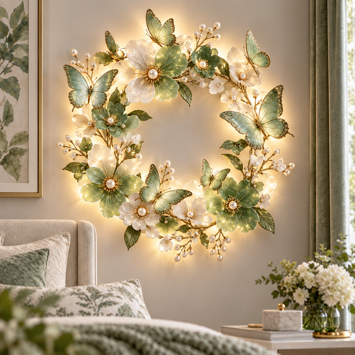 🦋 Butterfly Bloom Halo™ – 3D Floral Butterfly LED Wall Light, Elegant Glowing Wreath Decor for Bedroom & Living Room