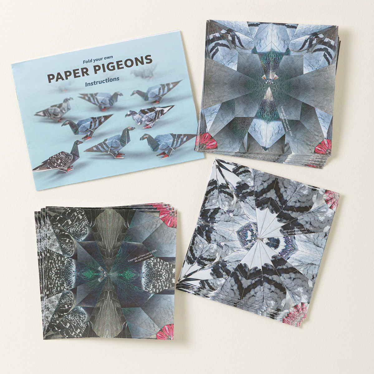 Printed origami paper pieces and folding guide