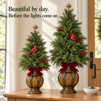🔥Last Day 50% OFF -🎄 Vintage Cardinal Lantern Christmas Trees ✨ Warm Lighted Holiday Decor