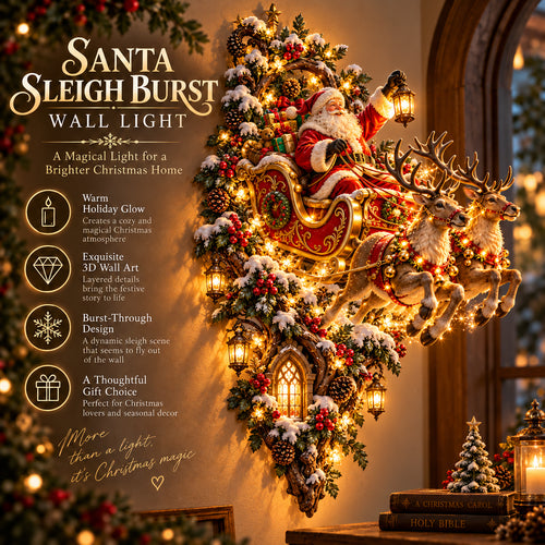 🎅🦌✨ Santa Sleigh Burst Lighted Wall Sculpture | 3D Christmas Wall Light, Reindeer Holiday Décor & Magical Christmas Display