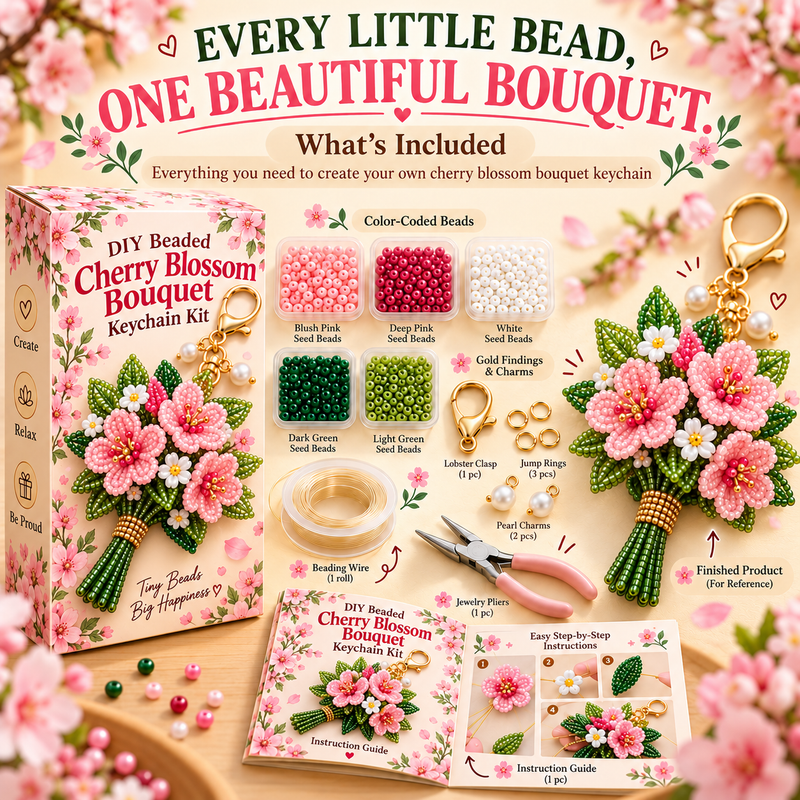 Cherry Blossom DIY beaded bouquet kit with layered pink blooms