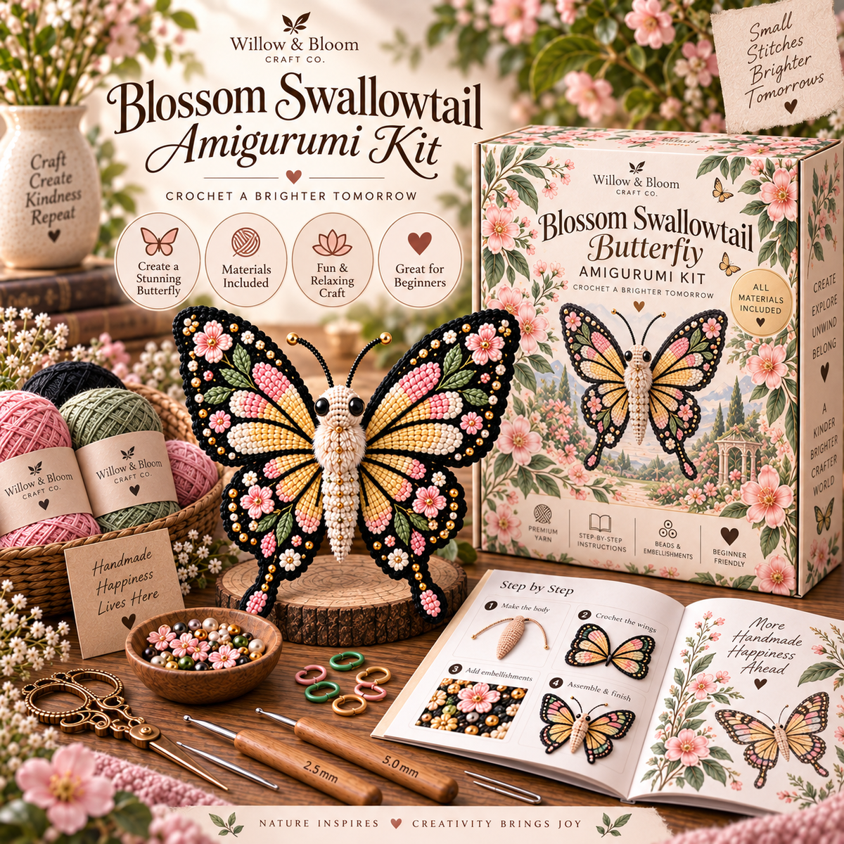 🦋 DIY Crochet Butterfly & Moth Amigurumi Kit – Handmade Craft Set