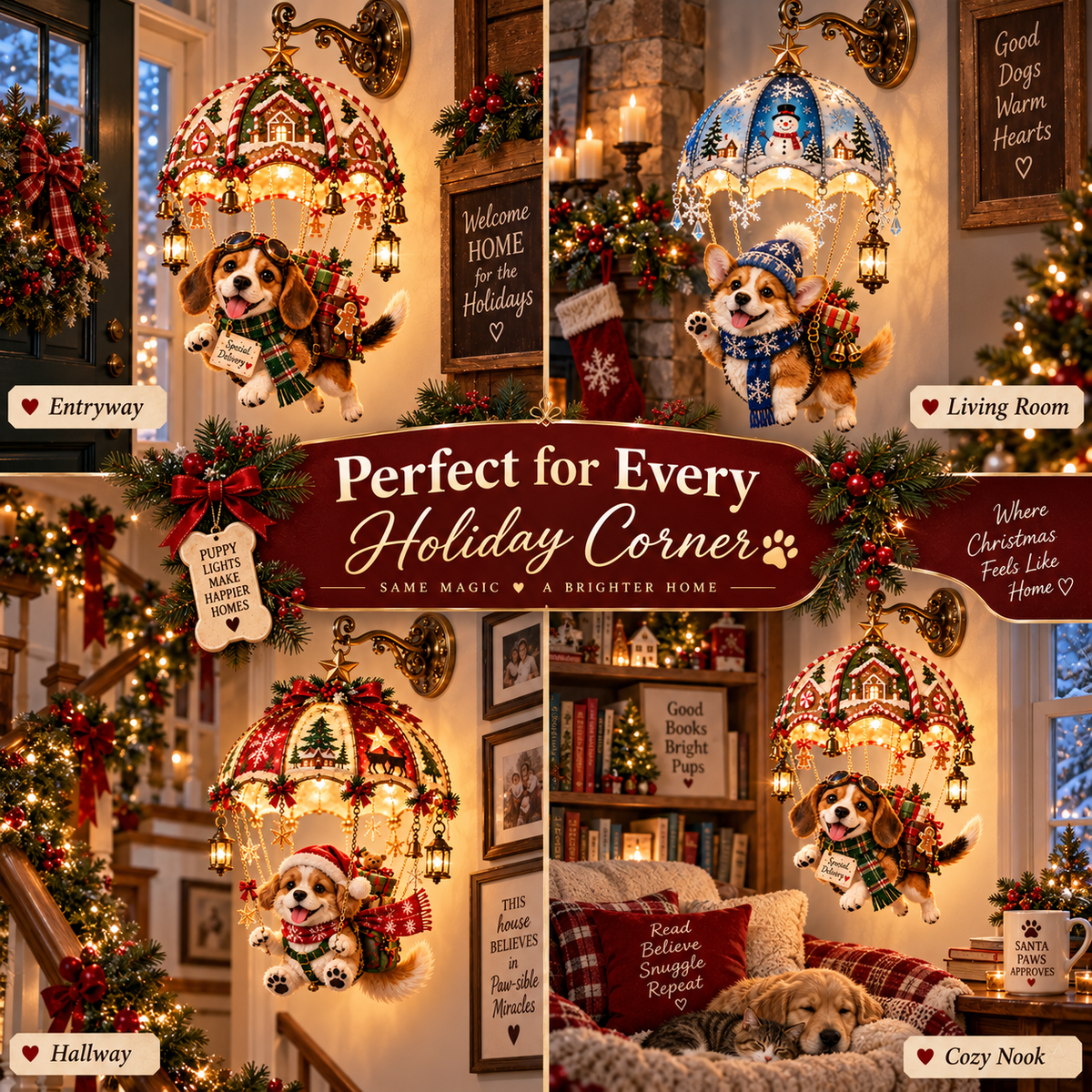 🎄🐶 Christmas Puppy Sky Delivery Lamp™ – Whimsical Lighted Holiday Wall Decor