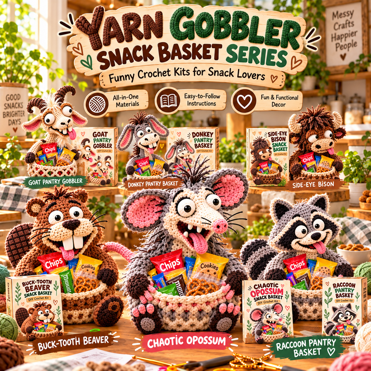 Snack Attack Squad complete crochet animal snack basket collection