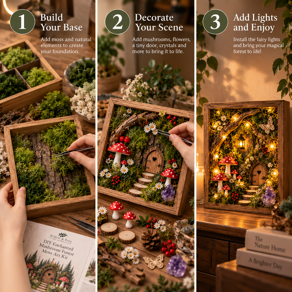 🌿✨ DIY Enchanted Forest Moss Art Kit | Light-Up Miniature Shadow Box 🧚‍♀️🍄