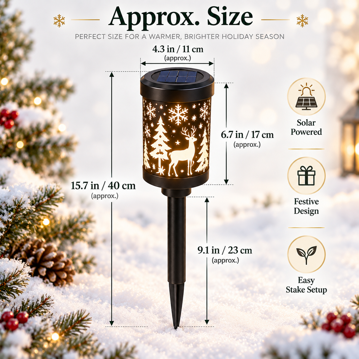 🎄 Christmas Magic™ Solar Shadow Lantern – 360° Reindeer & Snowflake Pathway Light