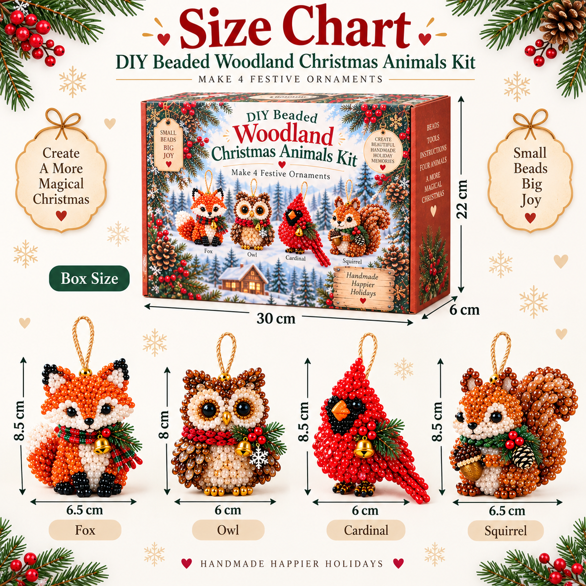 DIY Beaded Christmas Animal Ornament size chart