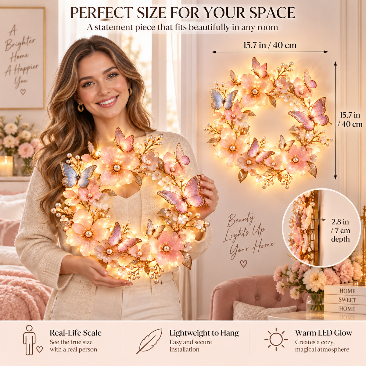🦋 Butterfly Bloom Halo™ – 3D Floral Butterfly LED Wall Light, Elegant Glowing Wreath Decor for Bedroom & Living Room