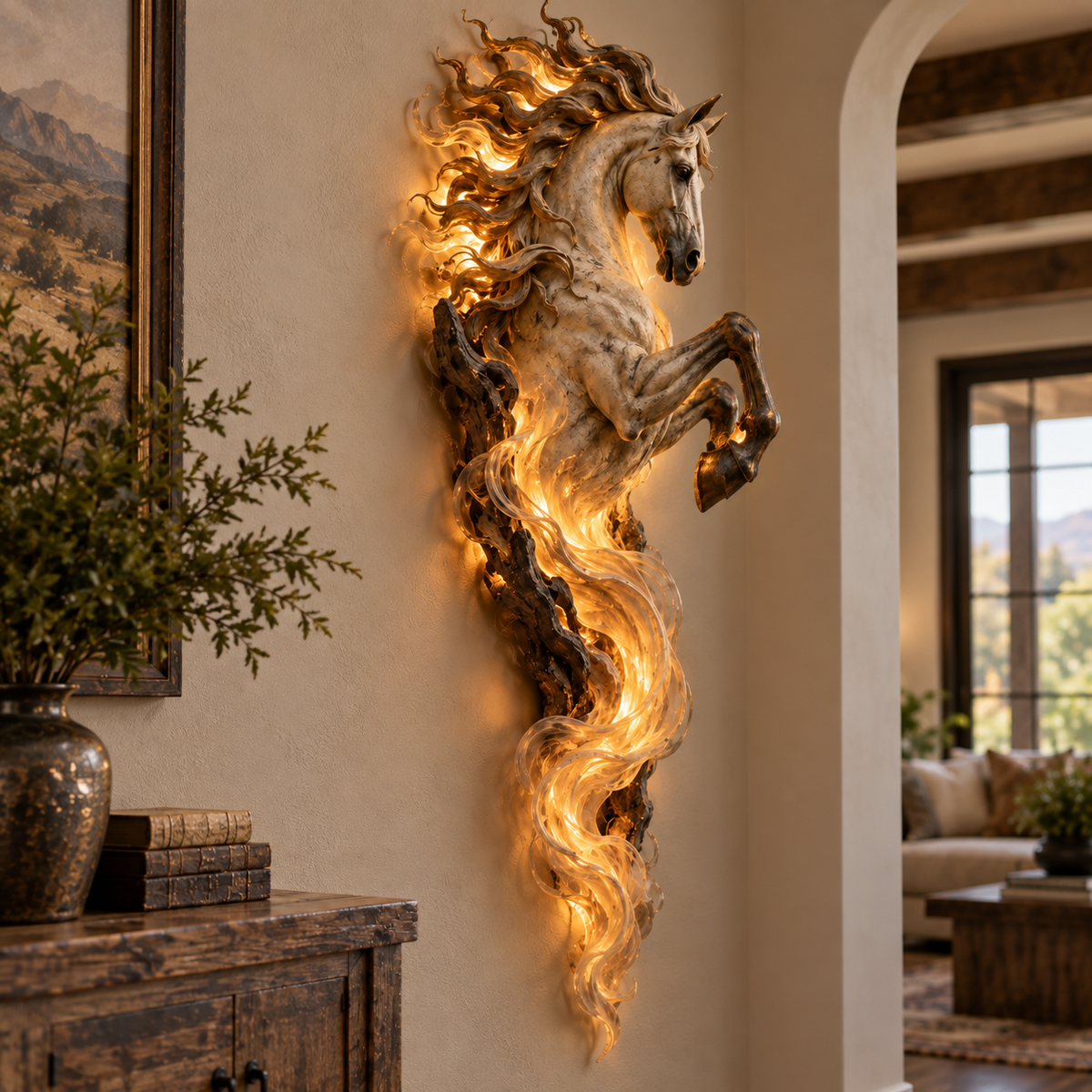 Celestial Flame Unicorn glowing in an elegant interior