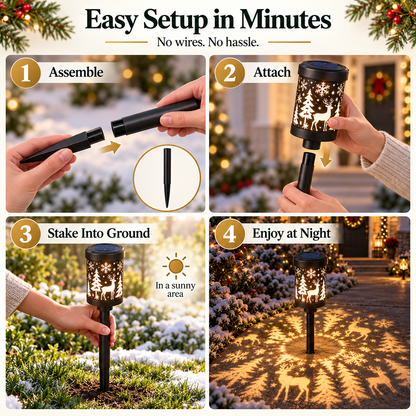 🎄 Christmas Magic™ Solar Shadow Lantern – 360° Reindeer & Snowflake Pathway Light